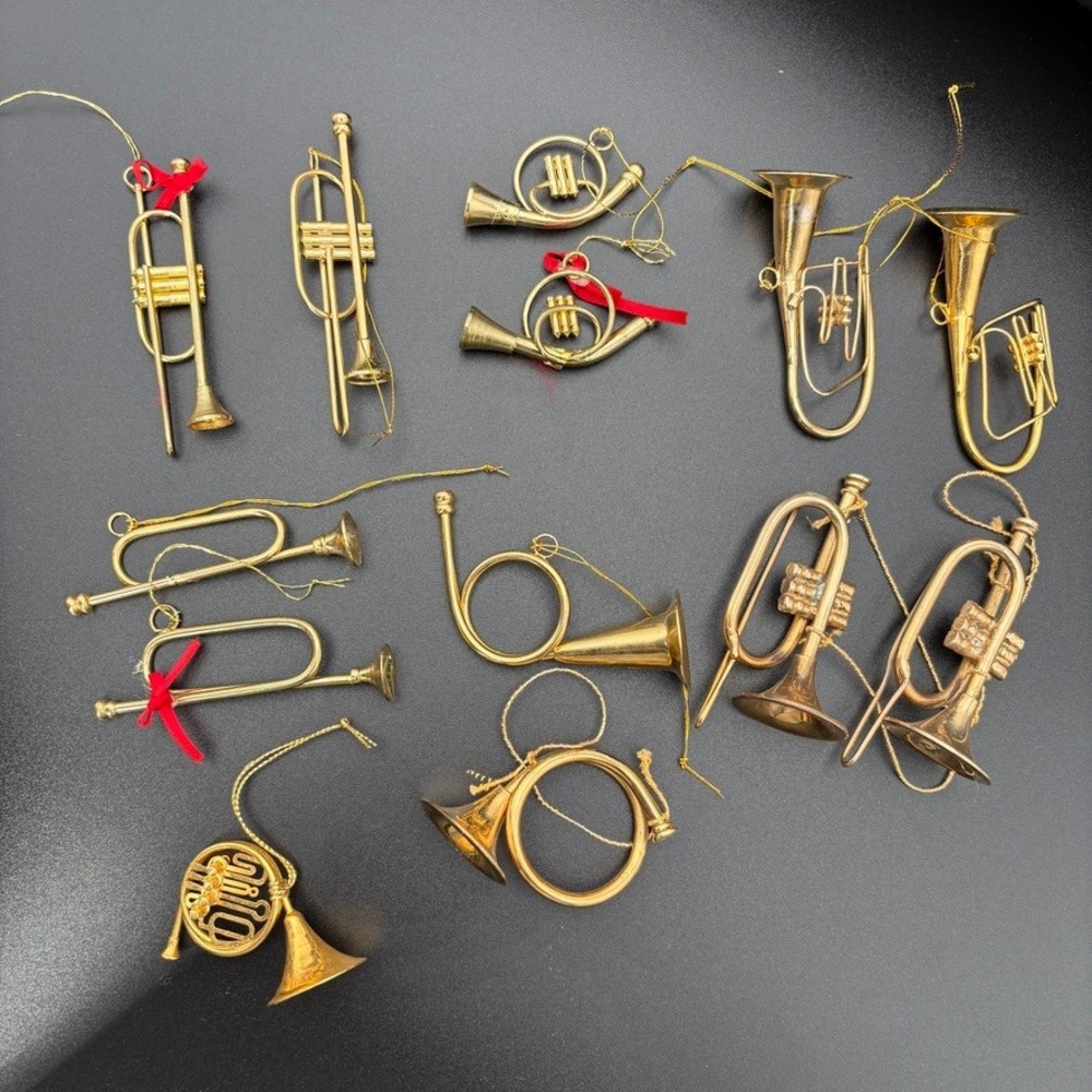12pc Vintage Gold Brass Miniature Musical Instrument Christmas Ornaments Lot